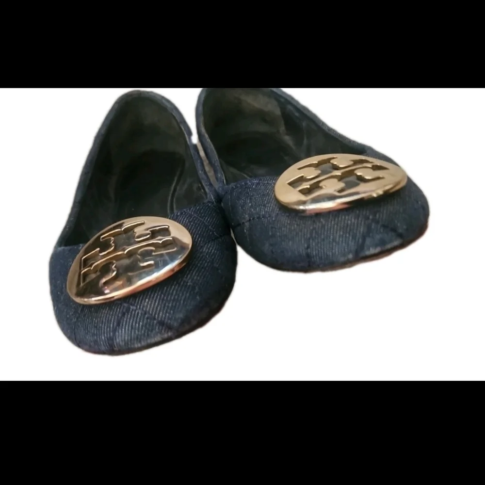 Tory Burch Womens Navy Blue Denim Quilted Quinn Ballet Flats Size 7.5